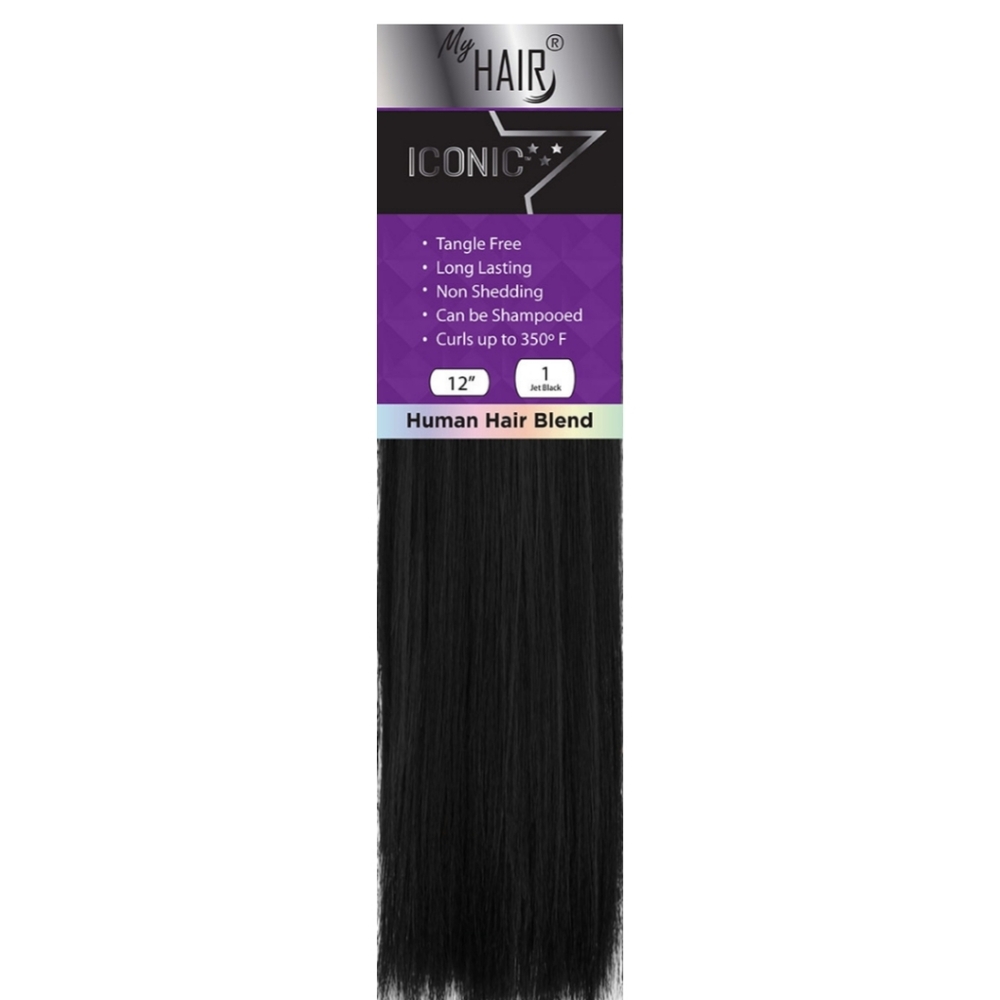 NEW Iconic My Hair Human Hair Blend Weft Hair Extensions 12" Jet Black